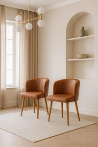 Zen Sandalye Ceviz Ayak Kiremit Kumaş 2 Adet